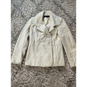 Giacca Cream Off White Double Breasted Pea Coat Jacket Womens Small